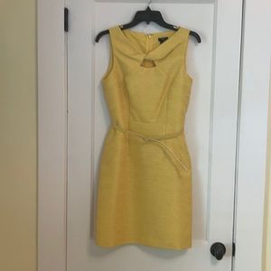 Ann Taylor Petite Size 6P yellow, textured, midi, peek-a-boo neckline, l…